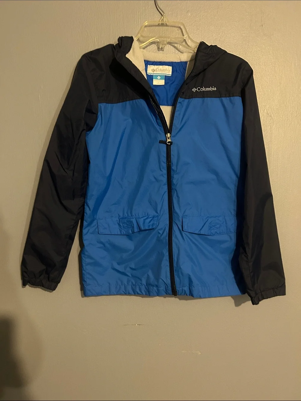Columbia Kids Blue and Black Hooded Rain Jacket